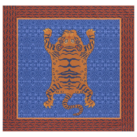 Tibetan Tiger Celeste Blue Tablecloth - 180X180 | Lisa Corti