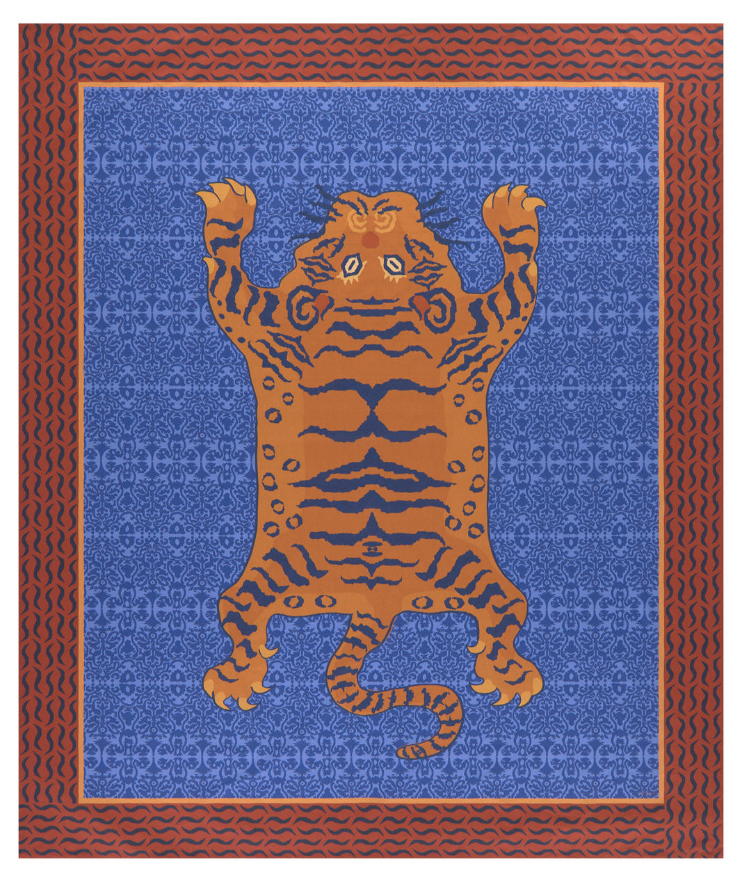 Tibetan Tiger Celeste Blue Tablecloth - 220X270 | Lisa Corti