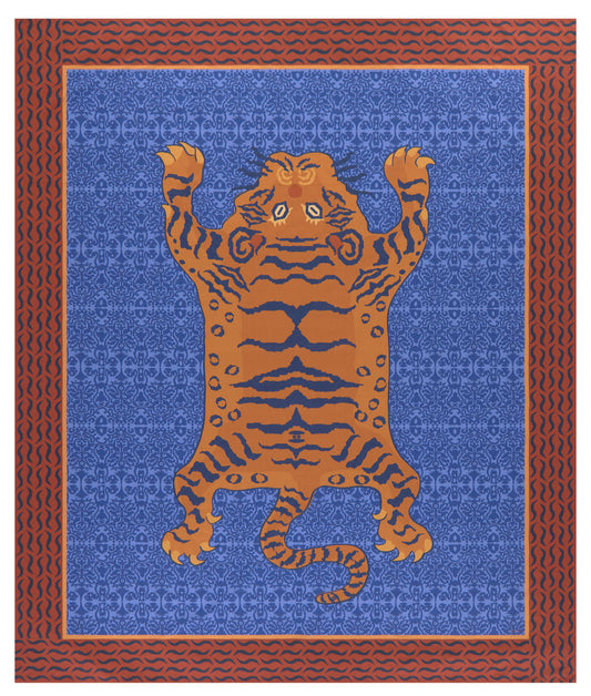 Tibetan Tiger Celeste Blue Tablecloth - 220X270 | Lisa Corti