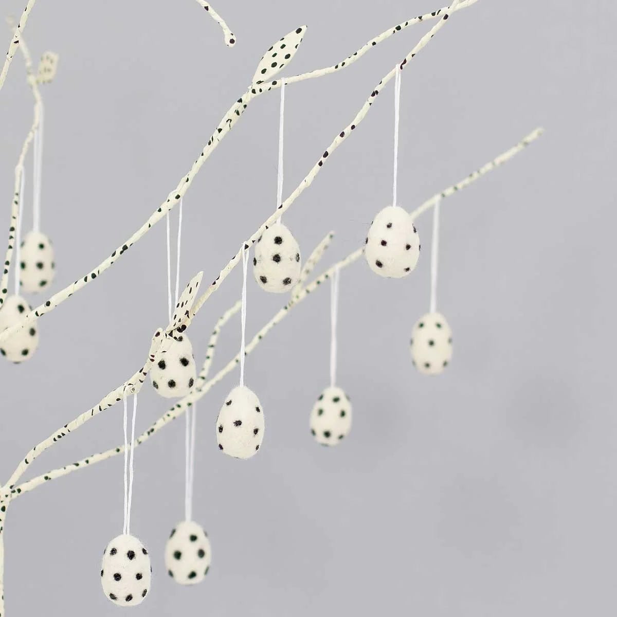 Black and White Polka Dot Felt Eggs | Christmas Ornament - Bon Ton goods
