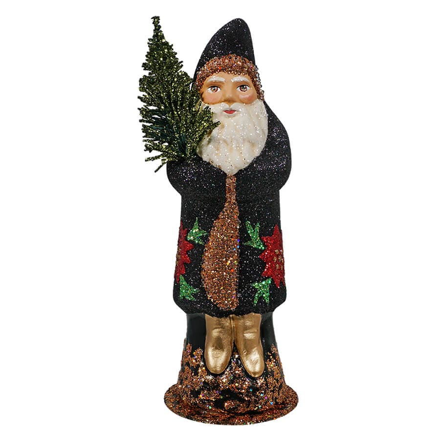 Black Glitter Santa With Poinsettia | Ino Schaller - Bon Ton goods