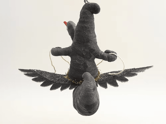 Black Swan Rider Elf Ornament | Vintage by Crystal Spun Cotton Ornament - Bon Ton goods