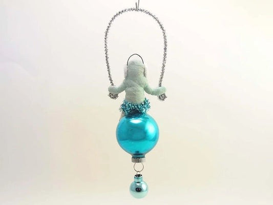Blue Earmuff Child On Glass Ball | Vintage by Crystal Spun Cotton Ornament - Bon Ton goods