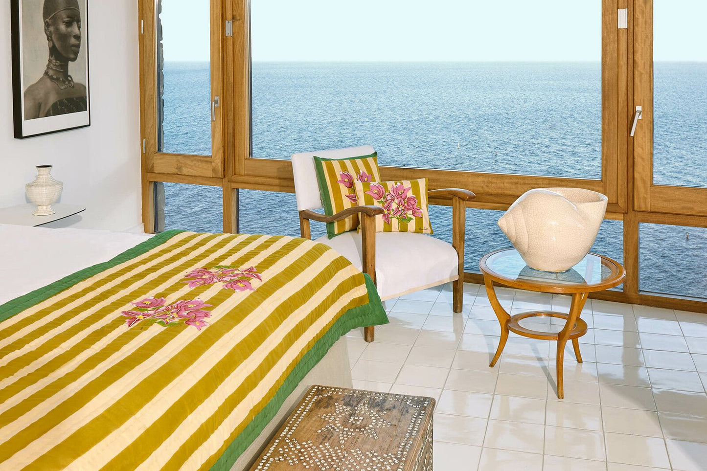 Bougainvillea Stripes Off White Mustard Pillow - Bon Ton goods