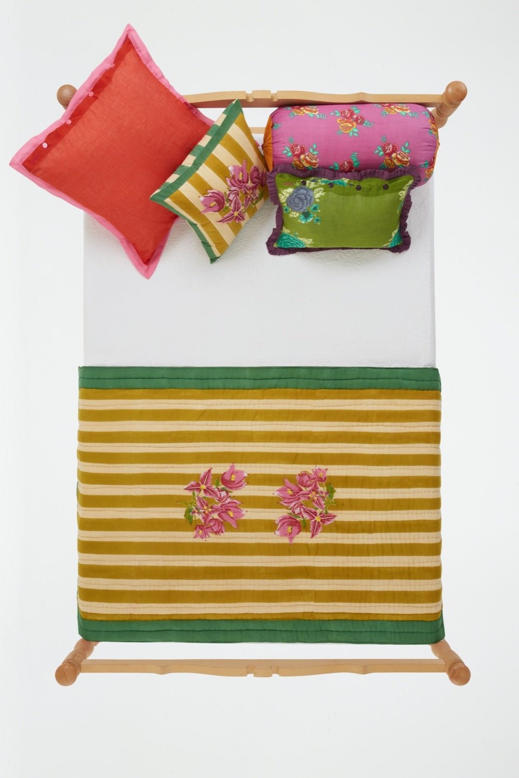 Bougainvillea Stripes Off White Mustard Pillow - Bon Ton goods