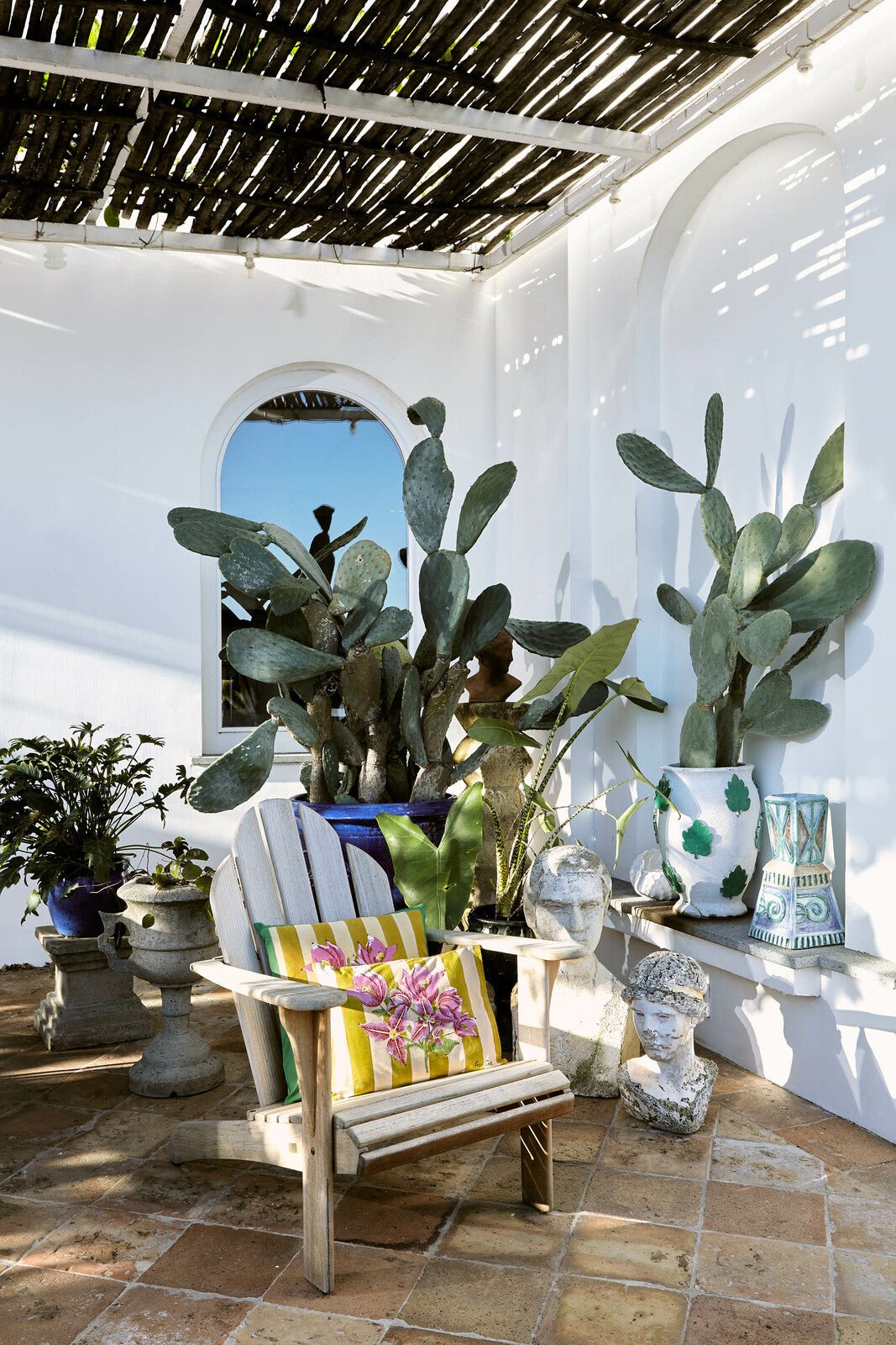 Bougainvillea Stripes Off White Mustard Pillow - Bon Ton goods