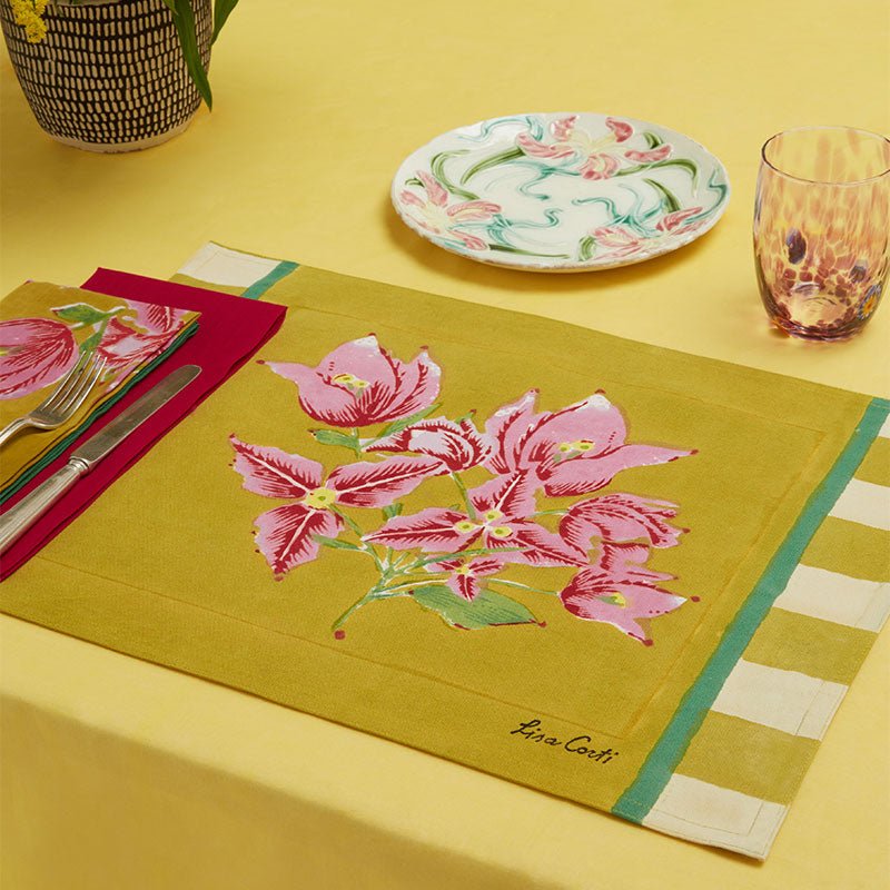 Bougainvillea Stripes Off White Mustard - Placemat - Bon Ton goods