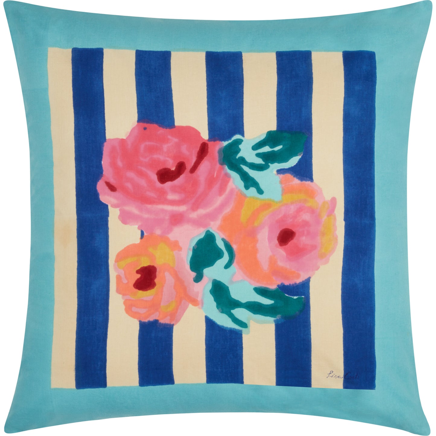 Nizam Stripes Blue Natural Cushion Cover 45x45 | Lisa Corti