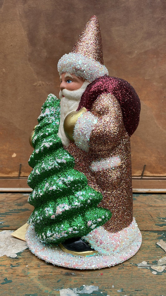 Brilliant Red Copper Santa, Goldleaf Gloves with Large Beaded Tree | Ino Schaller - Bon Ton goods