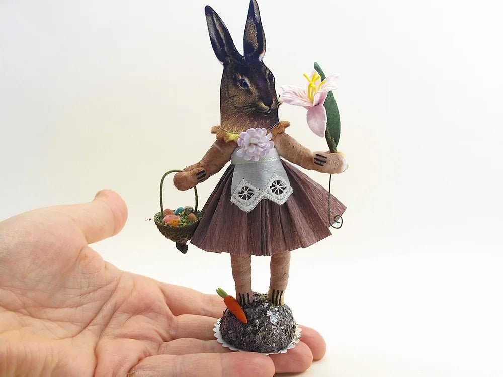 Brown Bunny Face Girl Figure - Vintage by Crystal | Vintage by Crystal Spun Cotton Ornament - Bon Ton goods