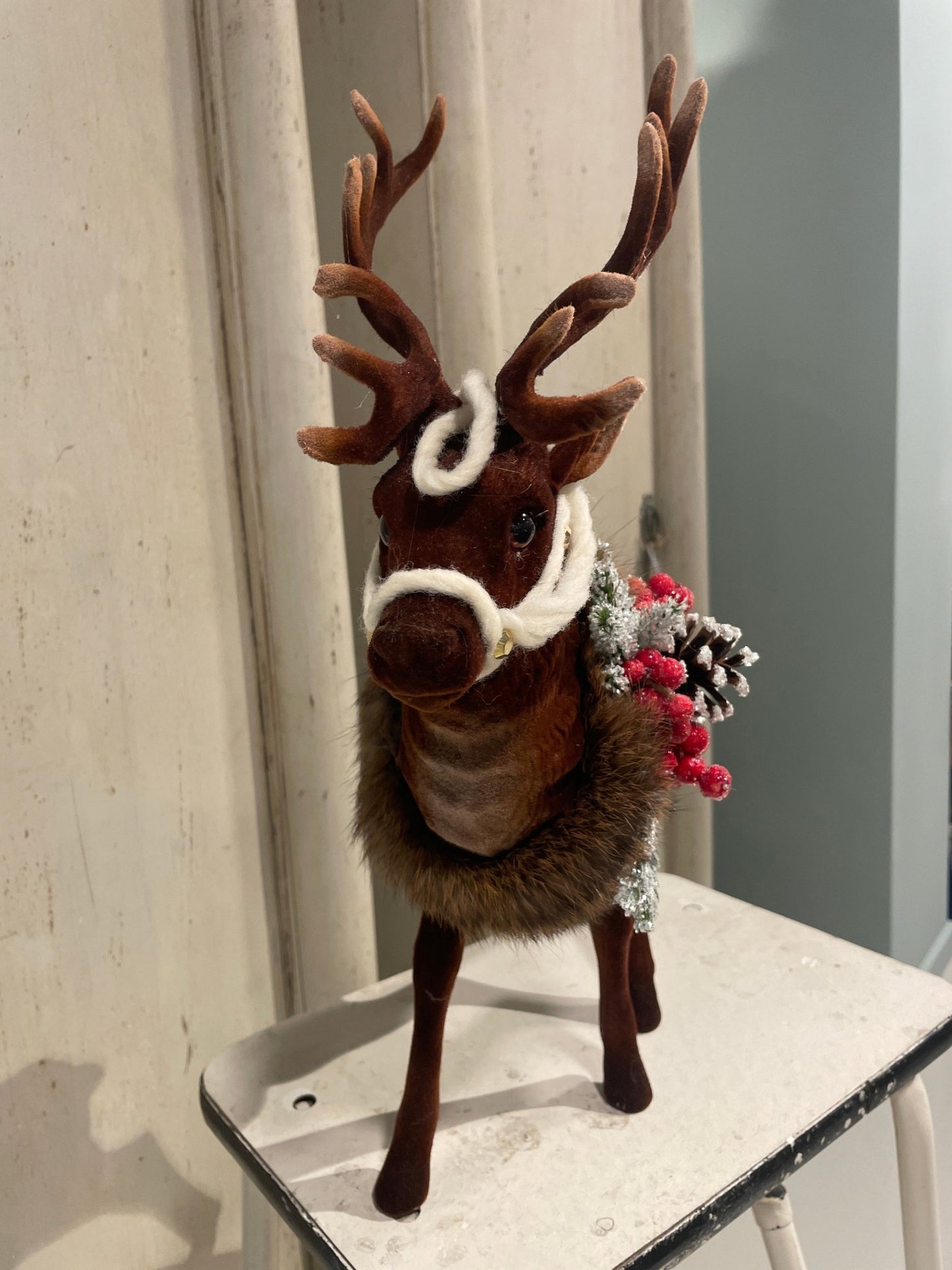 Brown Reindeer Flocked With Antlers Fur, Reins, and Christmas Deco | Ino Schaller - Bon Ton goods
