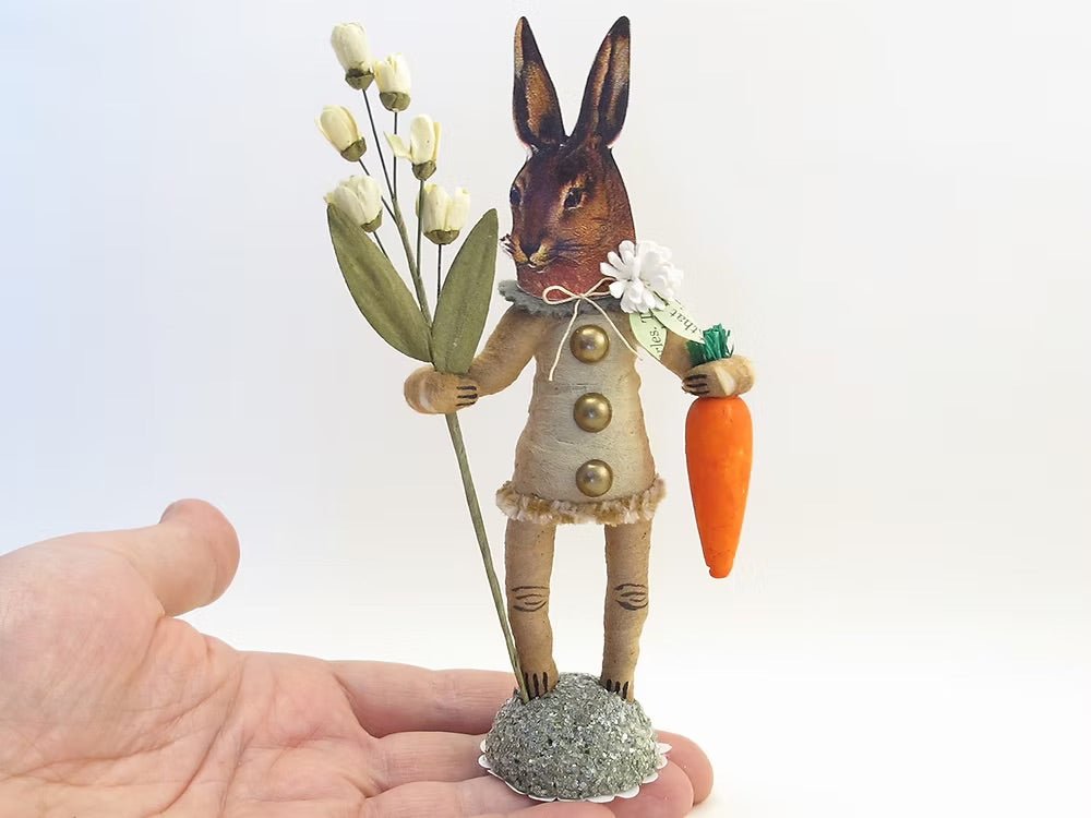Bunny Face Garden Hare Figure | Vintage by Crystal Spun Cotton Ornament - Bon Ton goods