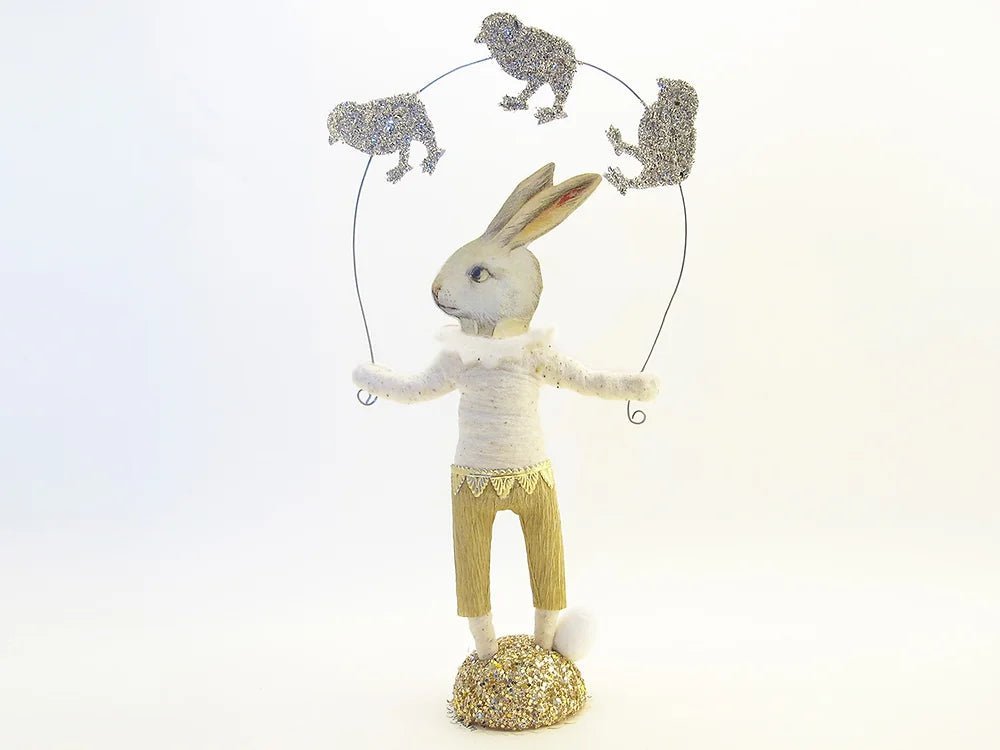Bunny Faced Chick Juggler Figure | Vintage by Crystal Spun Cotton Ornament - Bon Ton goods