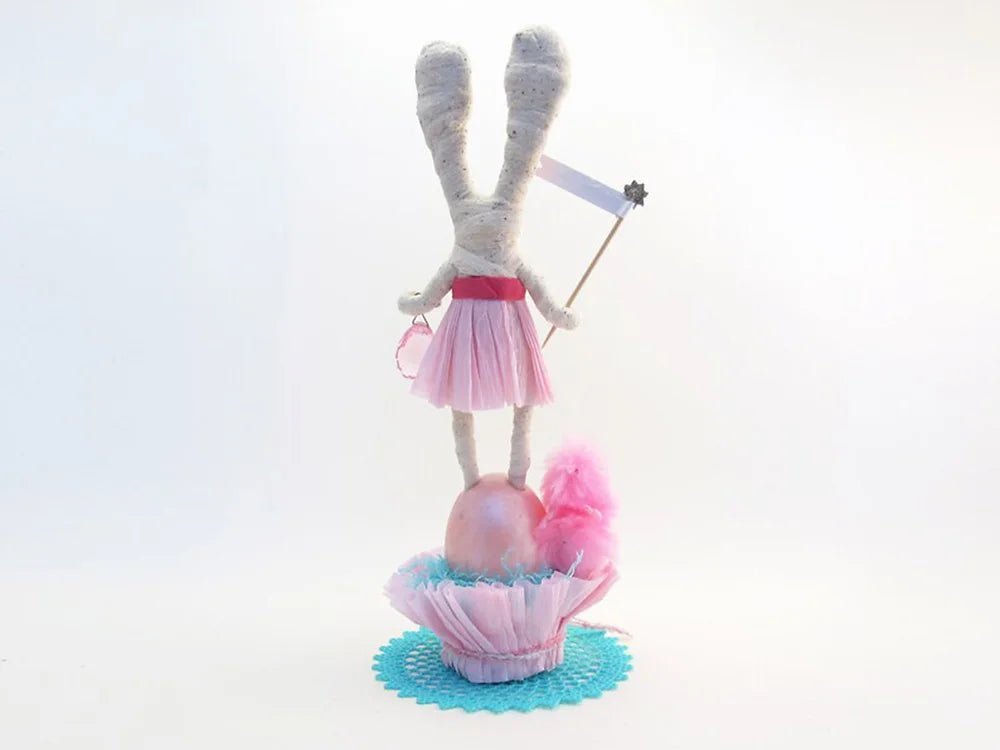 Bunny Girl Standing On Egg Figure - Vintage by Crystal | Vintage by Crystal Spun Cotton Ornament - Bon Ton goods