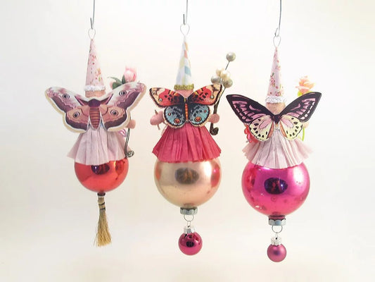 Butterfly Fairy On Ball Ornament - Vintage Inspired Spun Cotton - Bon Ton goods