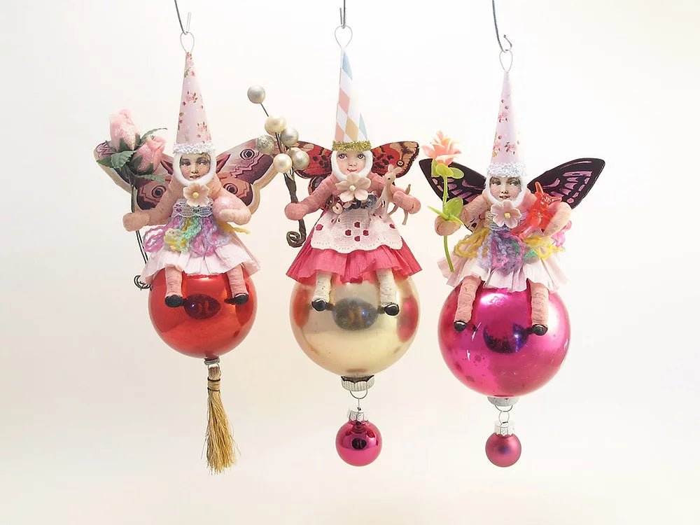 Butterfly Fairy On Ball Ornament - Vintage Inspired Spun Cotton - Bon Ton goods