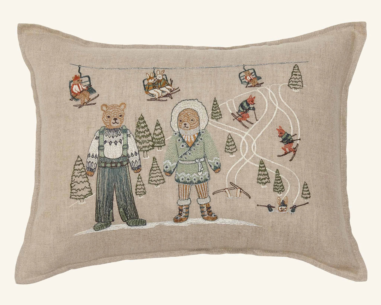 Ski Slope embroidered linen pillow by Coral & Tusk