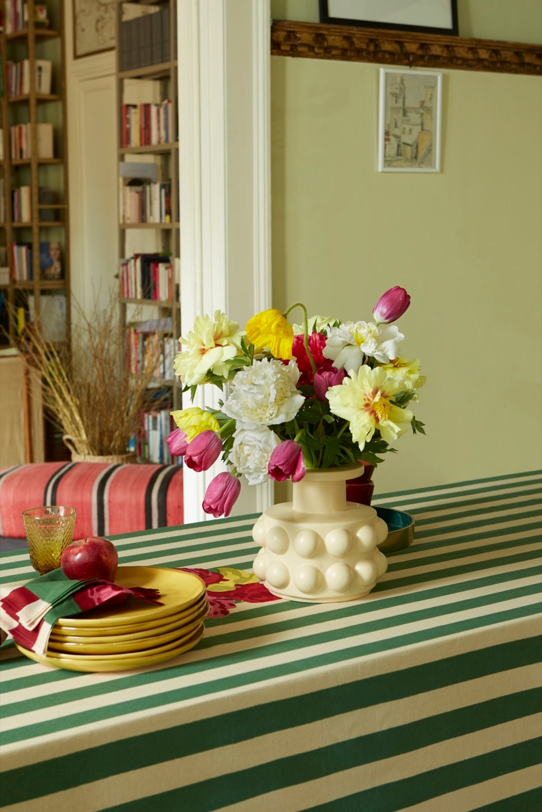 Nizam Stripes Green Natural Cotton Cloth 110x110 | Lisa Corti