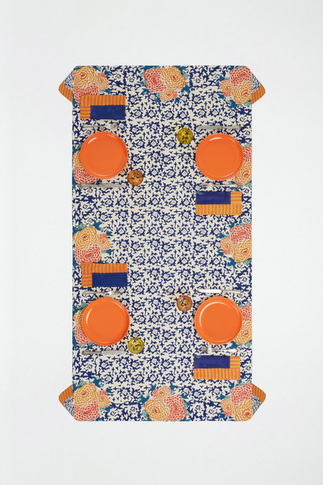 Arabesque Corolla Blue Natural - Cotton Cloth 180x180 Lisa Corti
