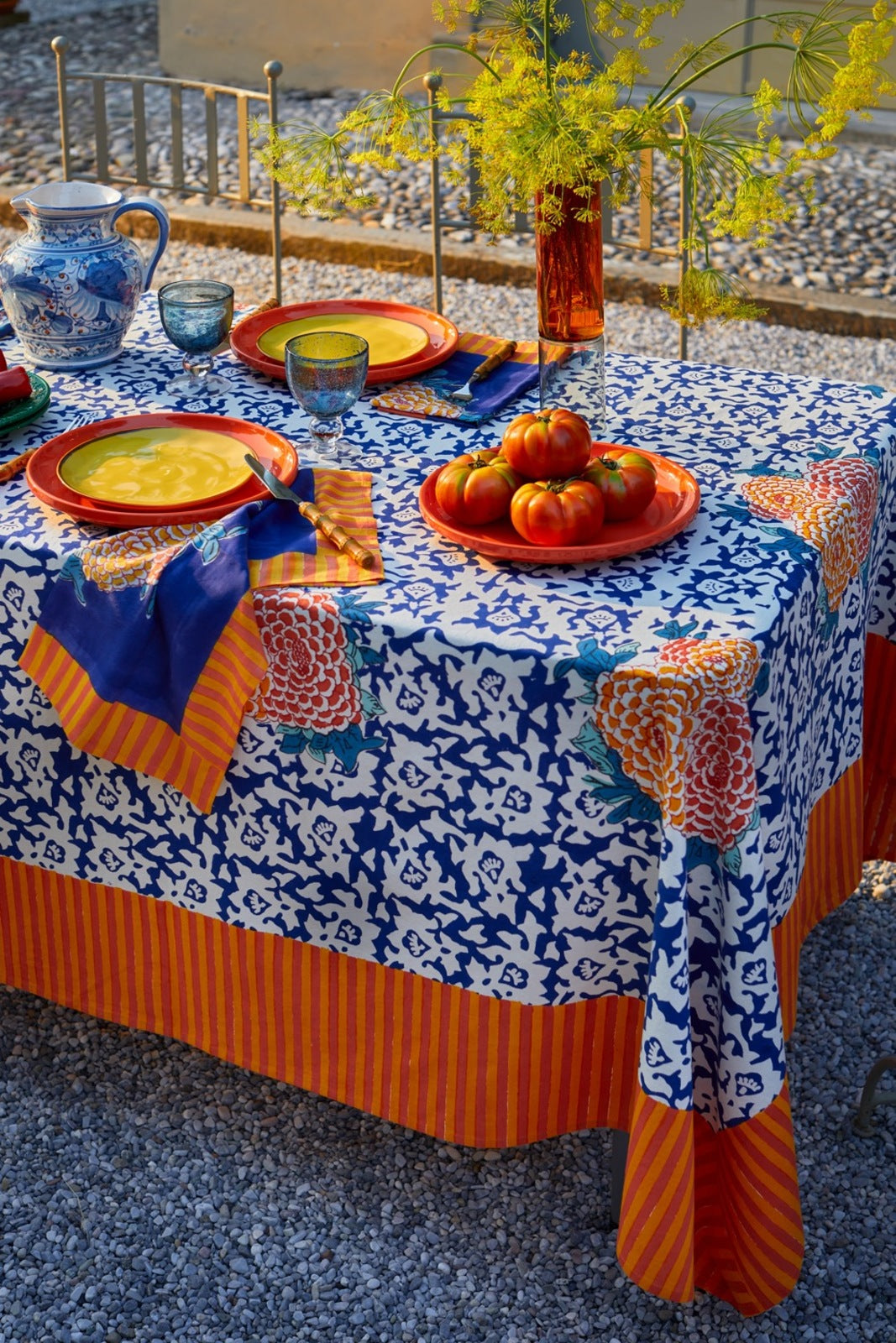 Arabesque Corolla Blue Natural - Cotton Cloth 180x180 Lisa Corti