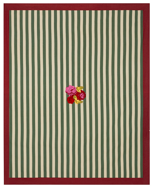 Nizam Stripes Green Natural Cotton Cloth 220 x 270 | Lisa Corti