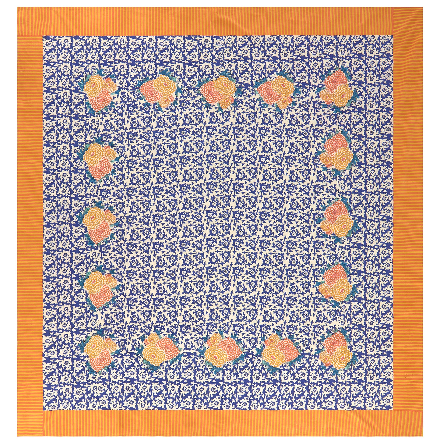 Arabesque Corolla Blue Natural Cotton Cloth 220 x 270 - Lisa Corti