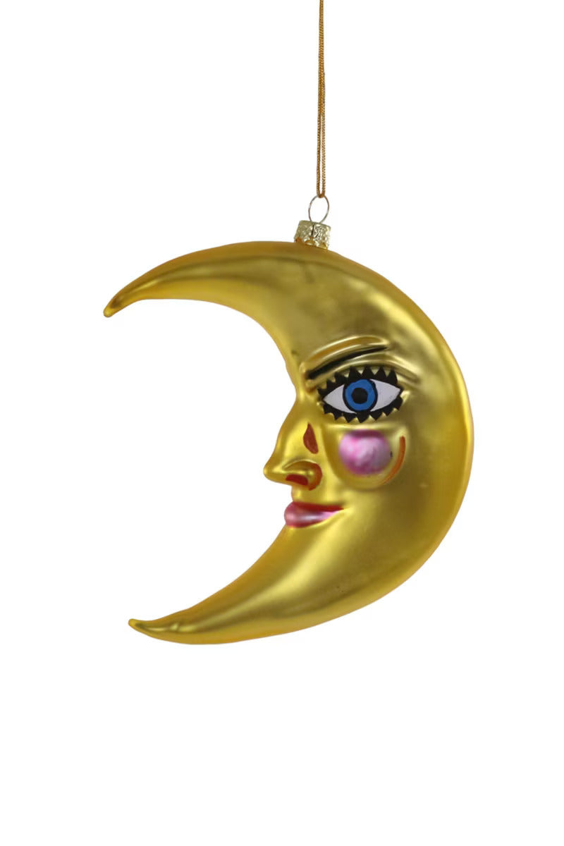 Crescent Moon Glass Christmas Ornament, Gold by Cody Foster