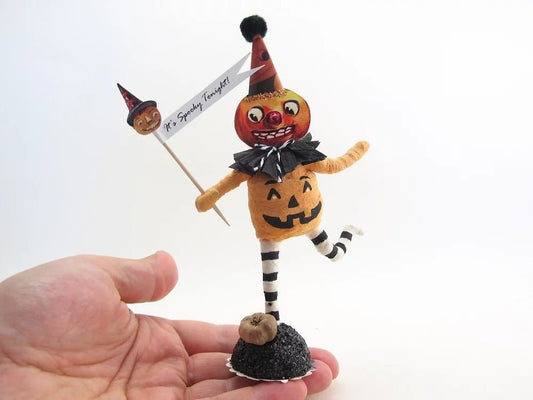 Dancing Pumpkin Figure - Vintage Inspired Spun Cotton | Vintage by Crystal Spun Cotton Ornament - Bon Ton goods