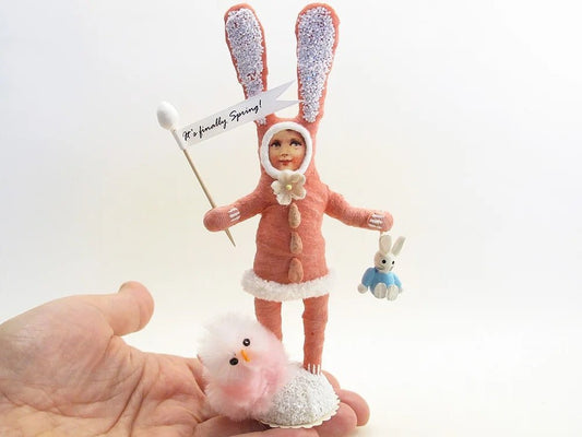 Dark Pink Bunny Child Figure - Vintage by Crystal | Vintage by Crystal Spun Cotton Ornament - Bon Ton goods
