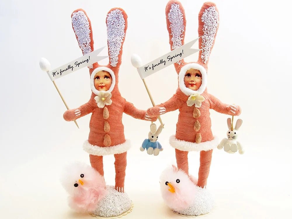 Dark Pink Bunny Child Figure - Vintage by Crystal | Vintage by Crystal Spun Cotton Ornament - Bon Ton goods