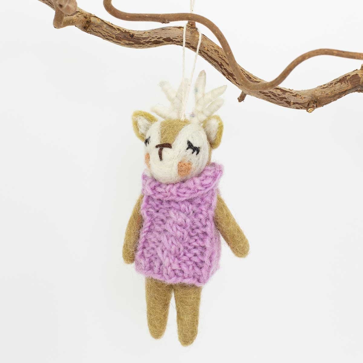 Deer in Pink Vest Christmas Ornament by A World of Craft, Swedish-designed handmade Christmas decoration