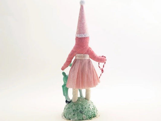 Fawn Walk Figure (Pink Dress) | Vintage by Crystal Spun Cotton Ornament - Bon Ton goods