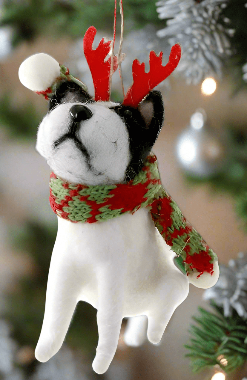Felt Friends Dog - Antlers And Scarf Christmas Ornament - Bon Ton goods
