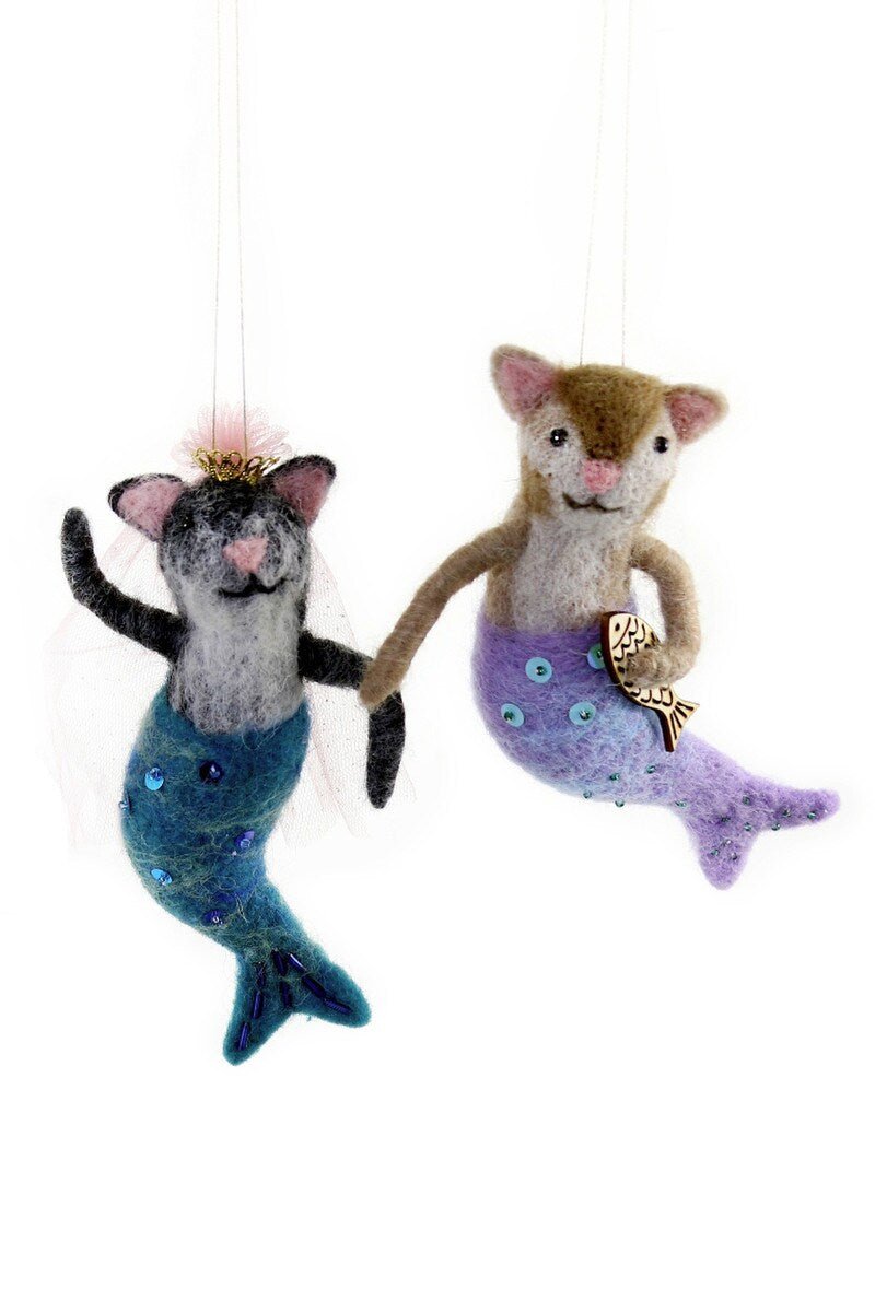 Felt Purr-Maid - Teal | Christmas Ornament - Bon Ton goods