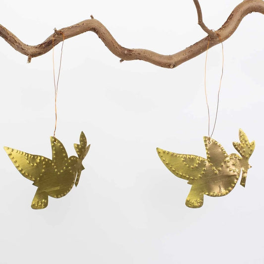 Golden Bird Christmas Pendant 2-pack, brass - Bon Ton goods
