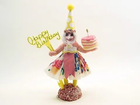 Happy Birthday Girl Figure - Vintage Inspired Spun Cotton - Bon Ton goods
