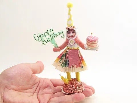 Happy Birthday Girl Figure - Vintage Inspired Spun Cotton | Vintage by Crystal Spun Cotton Ornament - Bon Ton goods