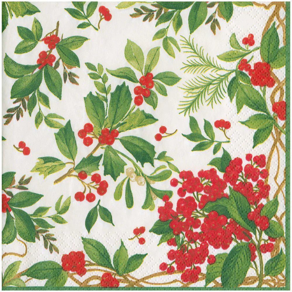 Holly Chintz White Napkin Dinner | Caspari - Bon Ton goods