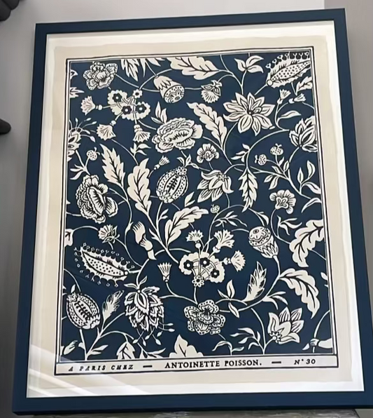 'Indienne' Bleu Indigo 55B Domino Paper – Framed Antique-Style Print | Antoinette Poisson
