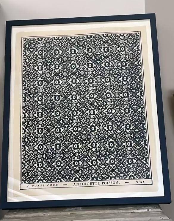 'Renaissance' Bleu Indigo Domino Paper – Framed Antique-Style Print by Antoinette Poisson