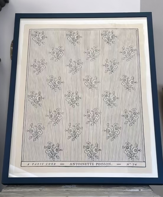 'Boutonnières' Bleu Indigo Domino Paper – Framed Antique-Style Print | Antoinette Poisson