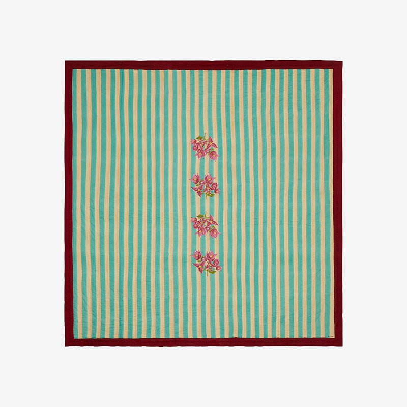 ISSIMO X Lisa Corti Bougainvillea White Veronese Stripes- Quilt - Bon Ton goods