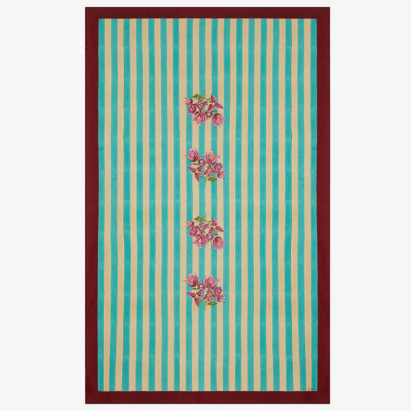 ISSIMO X Lisa Corti Bougainvillea White Veronese Stripes- Tablecloth 180 x 270 | Lisa Corti