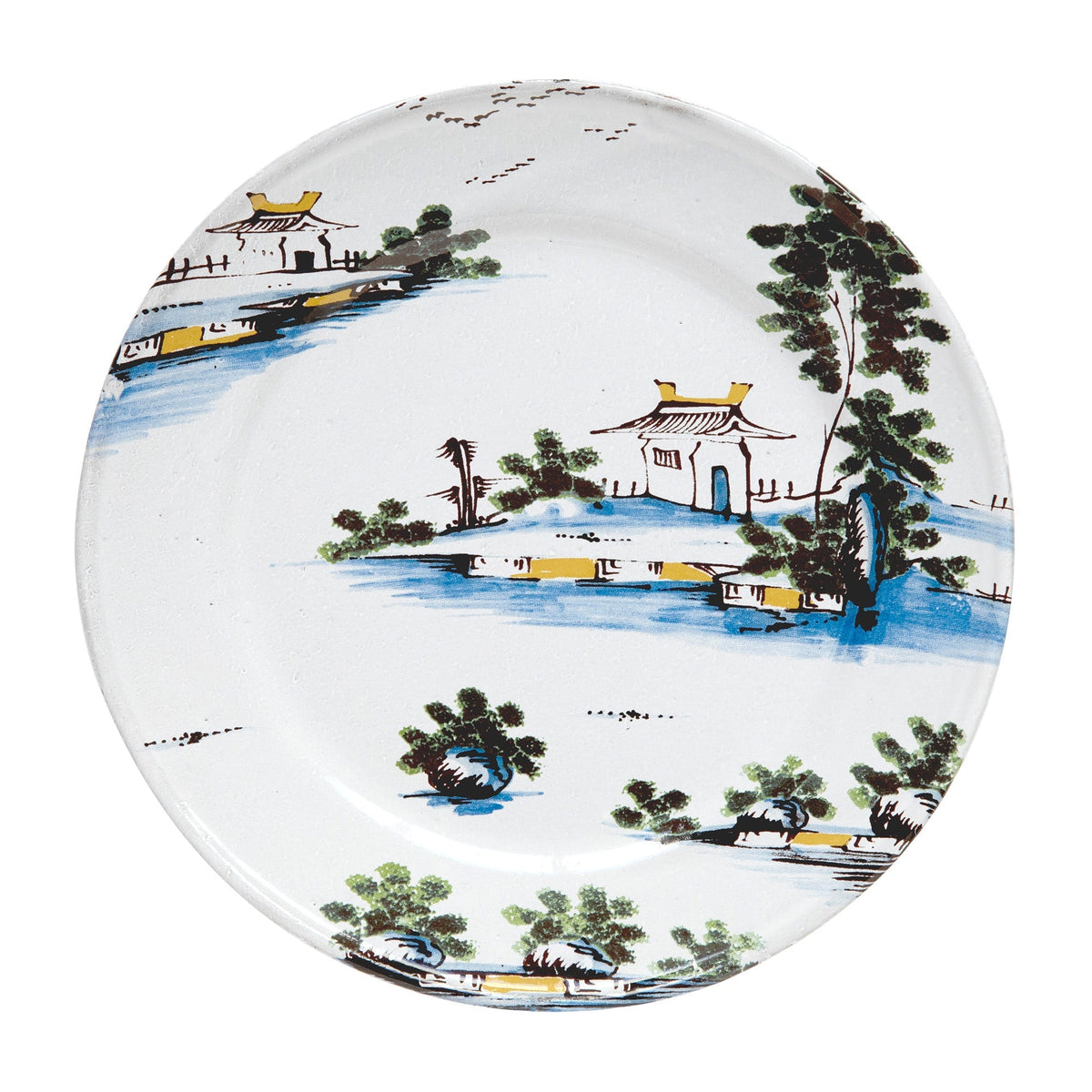 John Derian Chinoiserie Landscape Pagoda 1760 Bristol Dessert Plate by Astier de Villatte, view 1