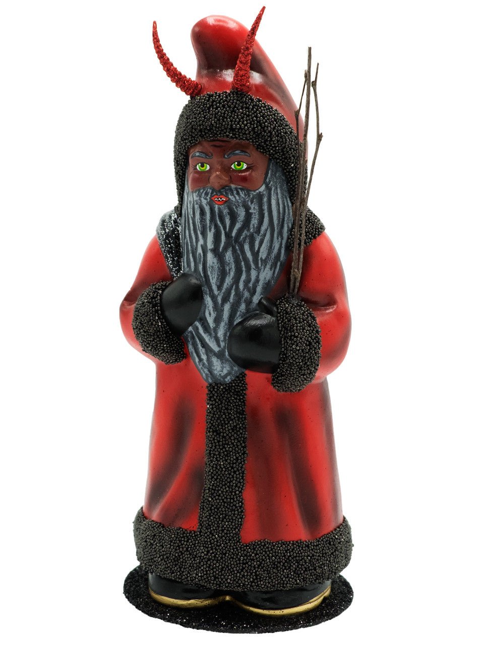 Krampus Santa Red with Switches and Black Beaded Trim - Ino Schaller - Bon Ton goods