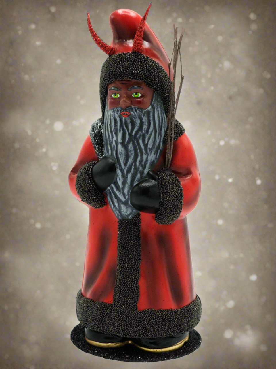 Krampus Santa Red with Switches and Black Beaded Trim - Ino Schaller