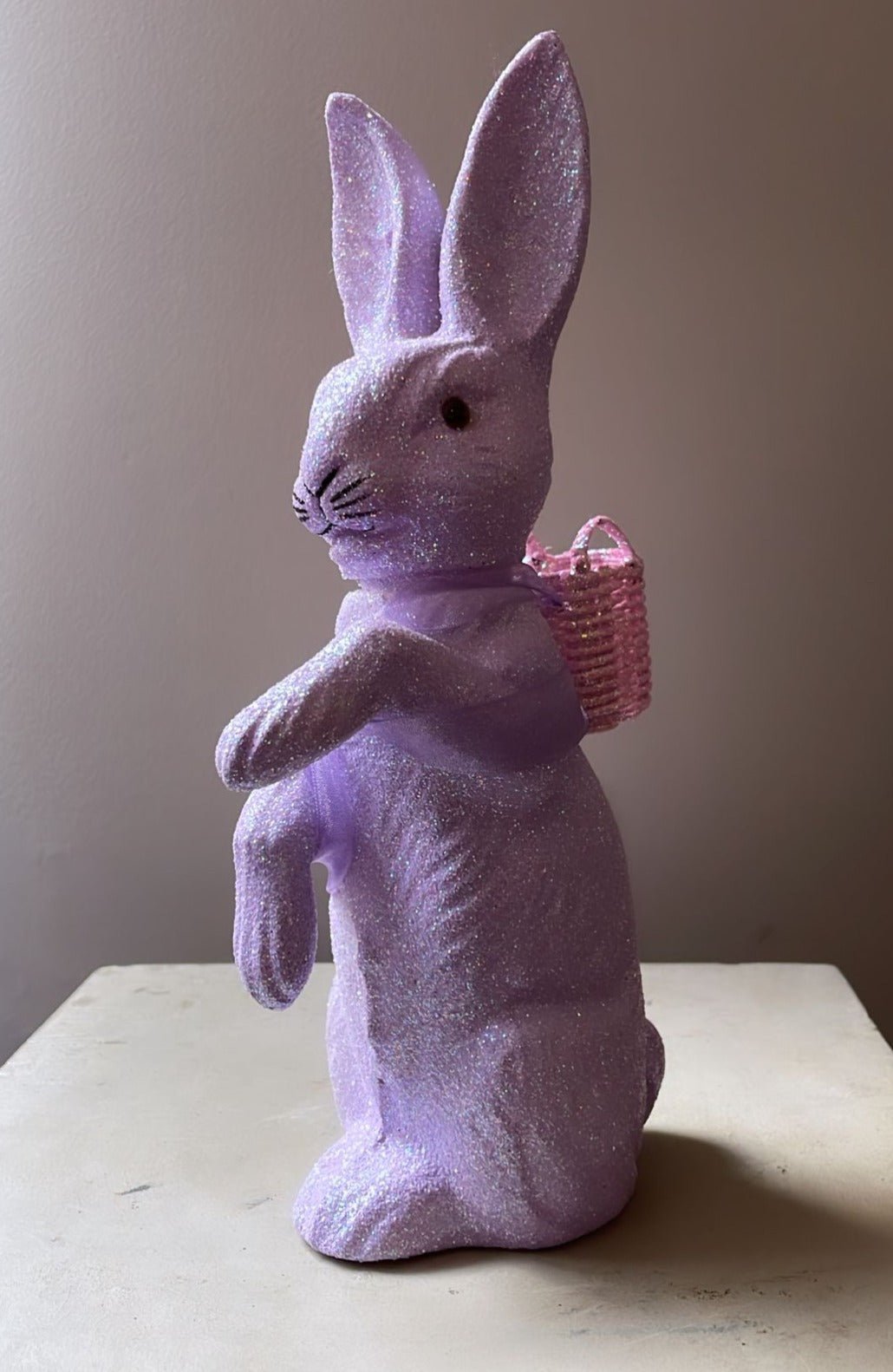 Lavender Glitter Bunny with Basket | Ino Schaller - Bon Ton goods
