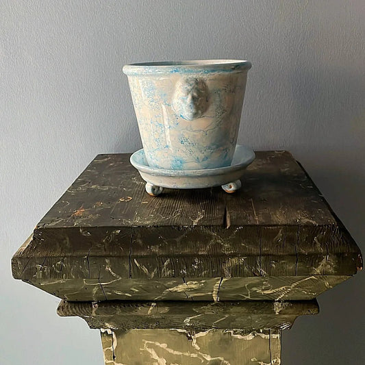 Light Blue Lion Pot Marbleized | Handmade Erik Bendtsen Ceramics - Bon Ton goods