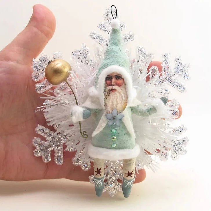 Light Blue Snowflake Santa Ornament - Vintage Inspired Spun Cotton | Vintage by Crystal Spun Cotton Ornament - Bon Ton goods
