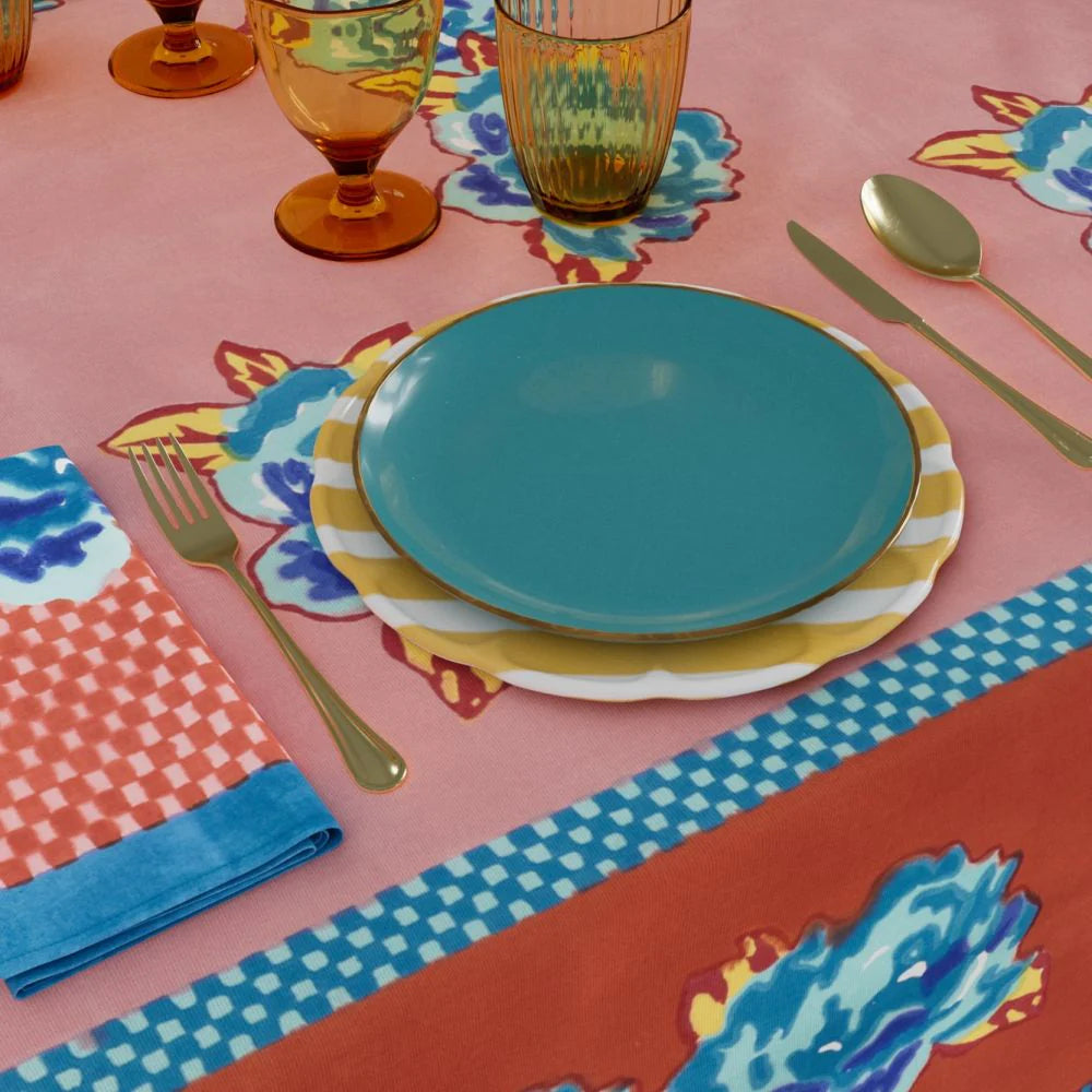 Double Peonia Rust-Old – Pink Tablecloth - 180X180 | Lisa Corti